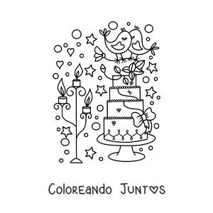 Imagen para colorear de hermoso pastel de boda animado