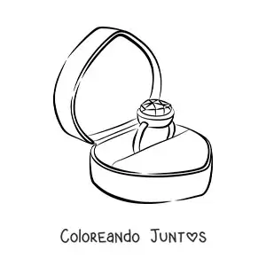 Imagen para colorear de anillo de compromiso en una caja con forma de corazón