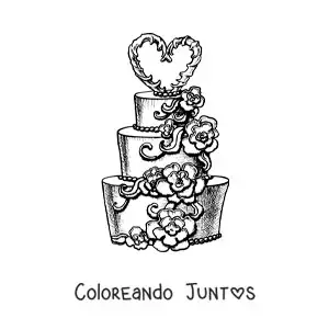 Imagen para colorear de pastel de boda realista con flores