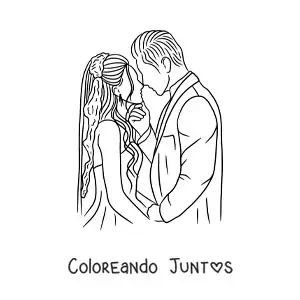 Imagen para colorear de beso de novio y novia en su boda
