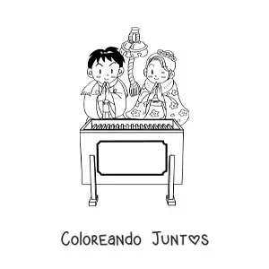 Imagen para colorear de boda japonesa tradicional