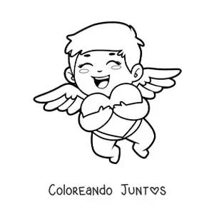Imagen para colorear de cupido abrazando un corazón
