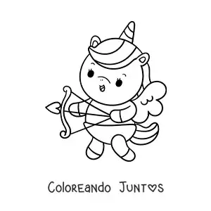 Unicornio animado vestido de cupido disparando