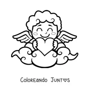 Cupido animado con un corazón en una nube