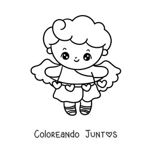 Imagen para colorear de cupido animado con corazones