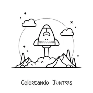 Imagen para colorear de un cohete despegando de la tierra