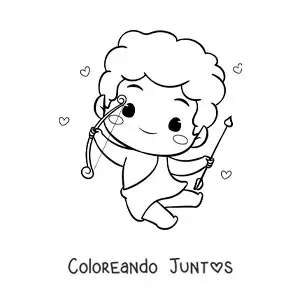 Imagen para colorear de tierno cupido bebé animado con un arco y una flecha
