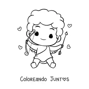 Imagen para colorear de lindo cupido bebé sentado con corazones