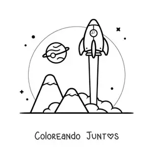 Imagen para colorear de un cohete despegando hacia el espacio