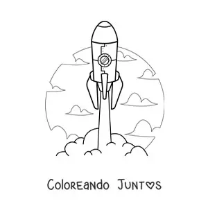 Imagen para colorear de un cohete despegando en el cielo