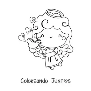 Imagen para colorear de ángel cupido con burbujas de corazón