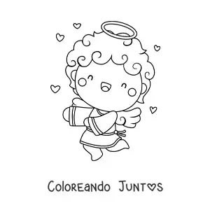 Imagen para colorear de ángel cupido volando con corazones