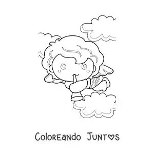 Imagen para colorear de ángel cupido con una trompeta