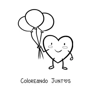 Imagen para colorear de tierno corazón animado con globos