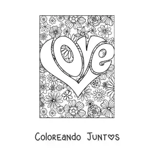 Imagen para colorear de corazón de letras que dicen love
