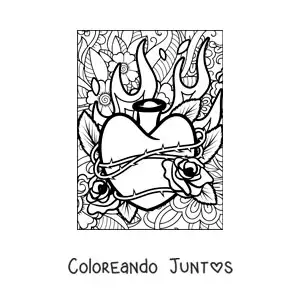 Imagen para colorear de corazón en llamas