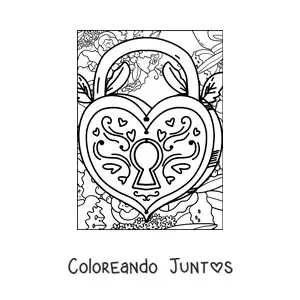 Imagen para colorear de candado con forma de corazón