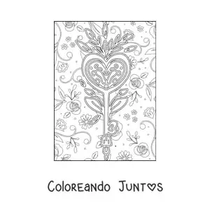 Imagen para colorear de llave con forma de corazón