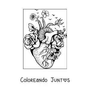 Imagen para colorear de corazón realista con flores