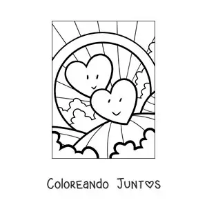 Imagen para colorear de 2 corazones animados juntos