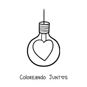 Imagen para colorear de bombillo con forma de corazón