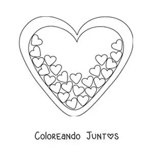 Imagen para colorear de corazón grande lleno de corazones pequeños