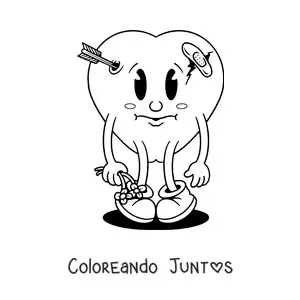 Imagen para colorear de caricatura de un corazón herido y triste