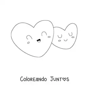 Imagen para colorear de dos corazones animados bonitos juntos