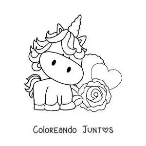 Lindo unicornio animado con una rosa y un corazón