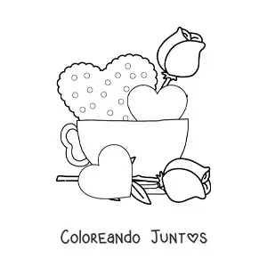 Taza de café con corazones y rosas