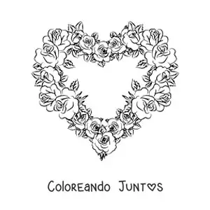 Imagen para colorear de arreglo de rosas con forma de corazón