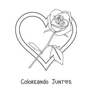 Imagen para colorear de corazón grande con una rosa