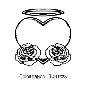 Imagen para colorear de un corazón grande con dos rosas