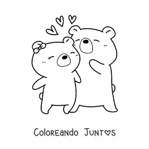 Imagen para colorear de dos osos enamorados con corazones