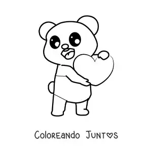 Imagen para colorear de oso kawaii sosteniendo un corazón