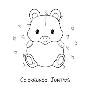 Imagen para colorear de oso cariñoso sentado con un corazón grande