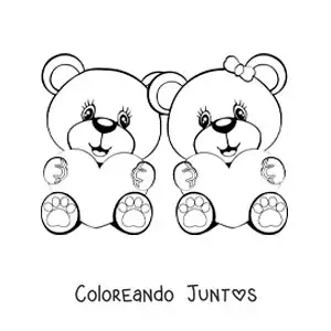 Imagen para colorear de pareja de osos amorosos sentados con corazones