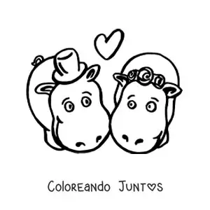 Pareja de hipopótamos kawaii enamorados
