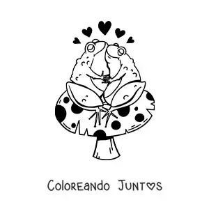 Imagen para colorear de pareja de ranas kawaii enamoradas