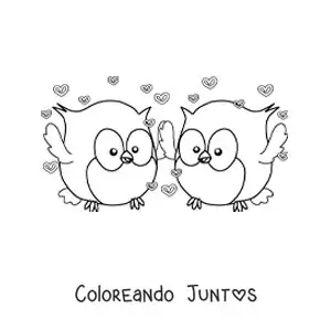 Imagen para colorear de pareja de búhos animados enamorados