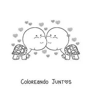 Imagen para colorear de pareja de tortugas animadas enamoradas