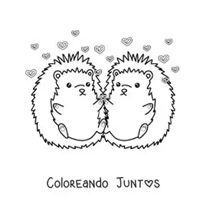 Imagen para colorear de pareja de puercoespines animados enamorados