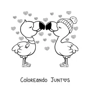 Imagen para colorear de pareja de flamingos animados enamorados