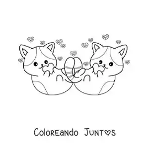 Imagen para colorear de pareja de gatos animados enamorados
