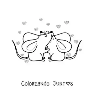 Imagen para colorear de pareja de ratones animados enamorados