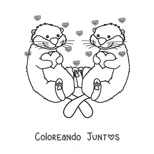 Imagen para colorear de pareja de nutrias animadas enamoradas