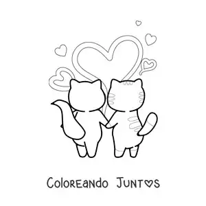 Pareja de gatitos tomados de las patas con corazones