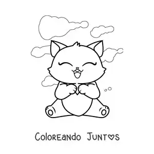 Imagen para colorear de tierno gatito sentado con un corazón