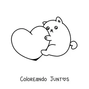 Imagen para colorear de tierno gatito abrazando un corazón