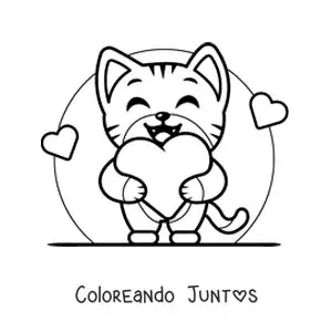 Imagen para colorear de gato animado con corazones
